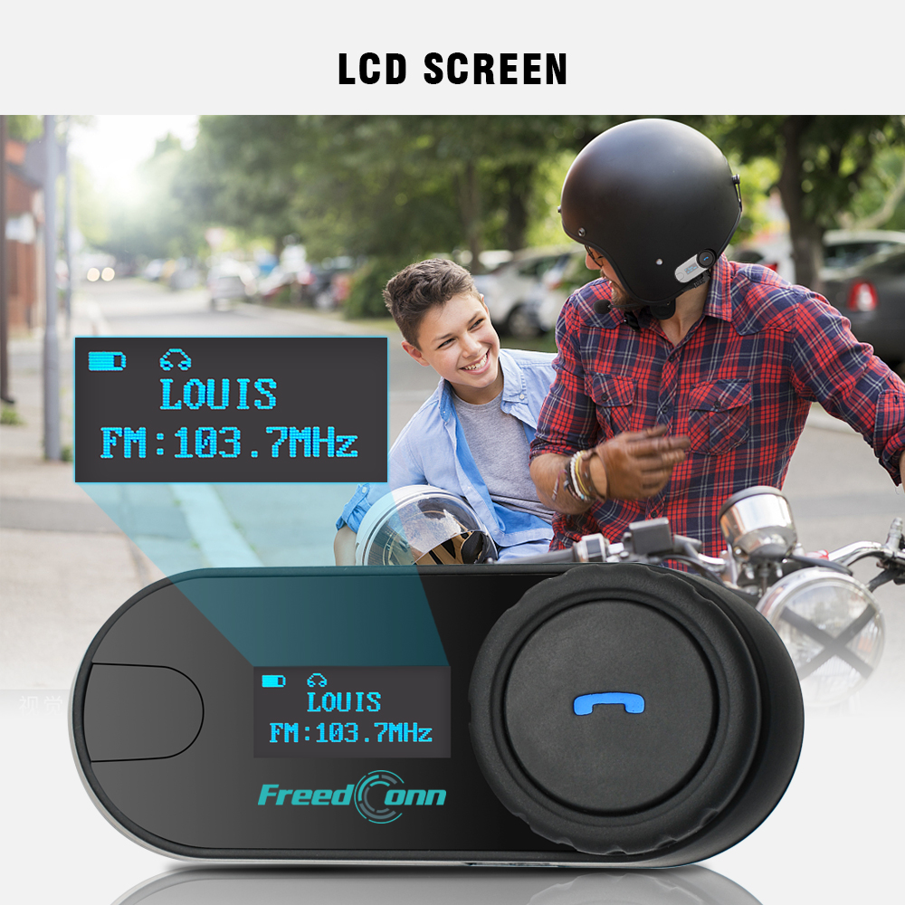 FreedConn TCOM-SC Soft Mic Full Face Helmet Communication kit Intercom Systems LCD Screen 800M Two-way Handsfree Motorcycle Bluetooth Interphone Intercom TCOM-SC Soft headset 2 pack 
